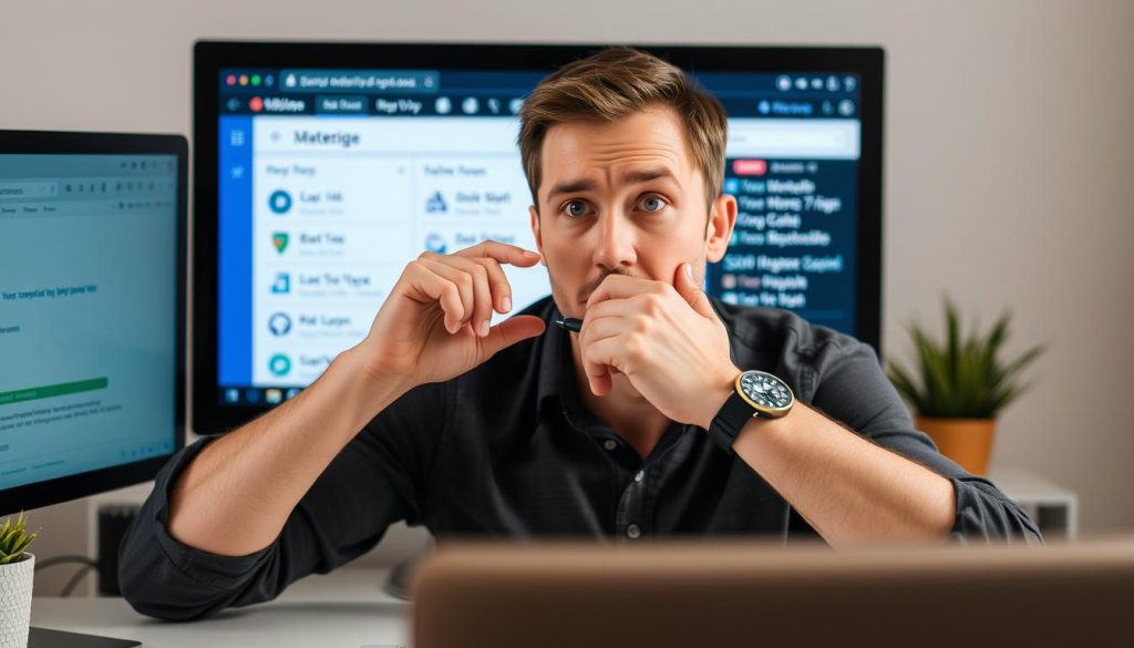 شخص يتخذ قرارًا مدروسًا أمام شاشة الكمبيوتر