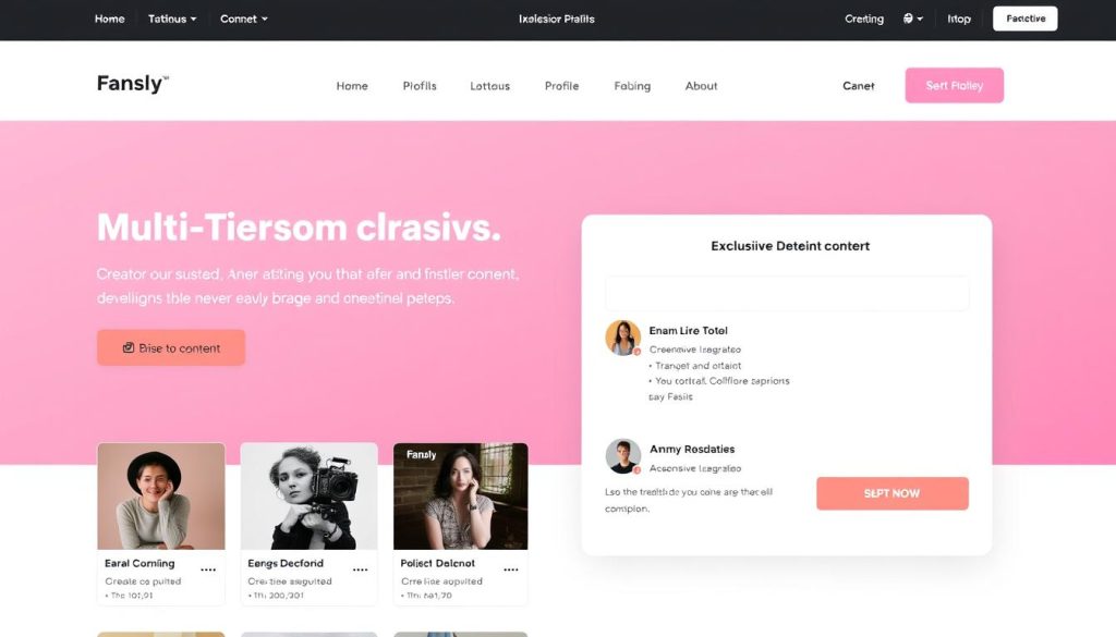 واجهة منصة Fansly مع عرض لنظام الاشتراكات المتعدد والمحتوى الحصري