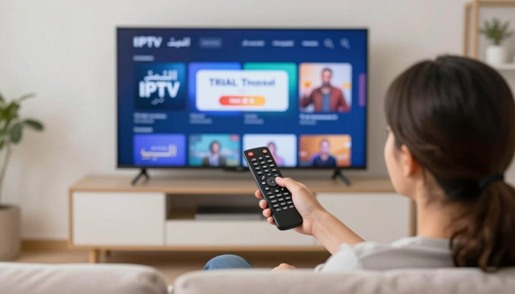 شخص يقوم بتجربة خدمة IPTV قبل الاشتراك للتأكد من جودتها