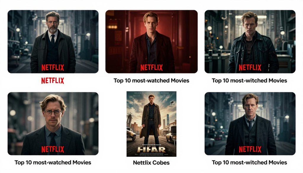صورة تجمع ملصقات الأفلام الخمسة الأخيرة في قائمة أكثر عشر أفلام متابعة على نتفلكس