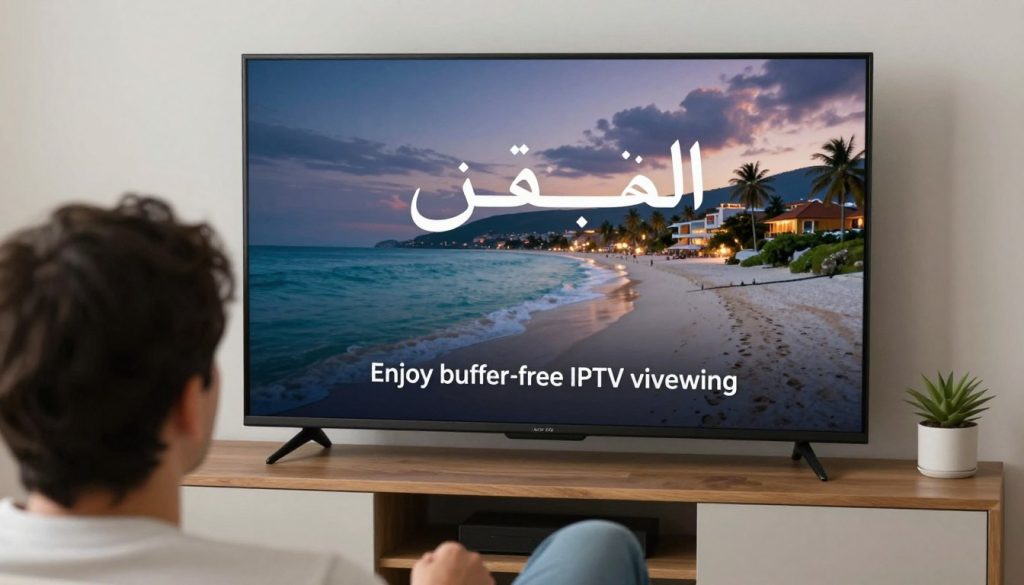 صورة توضح شخصاً يستمتع بمشاهدة IPTV بدون تقطيع بعد تطبيق الحلول المذكورة