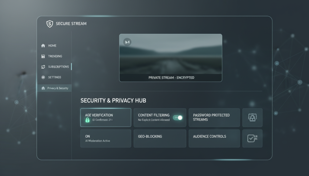 واجهة منصة بث مباشر مع إعدادات الخصوصية لمحتوى افضل قنوات اباحية للبالغين +18